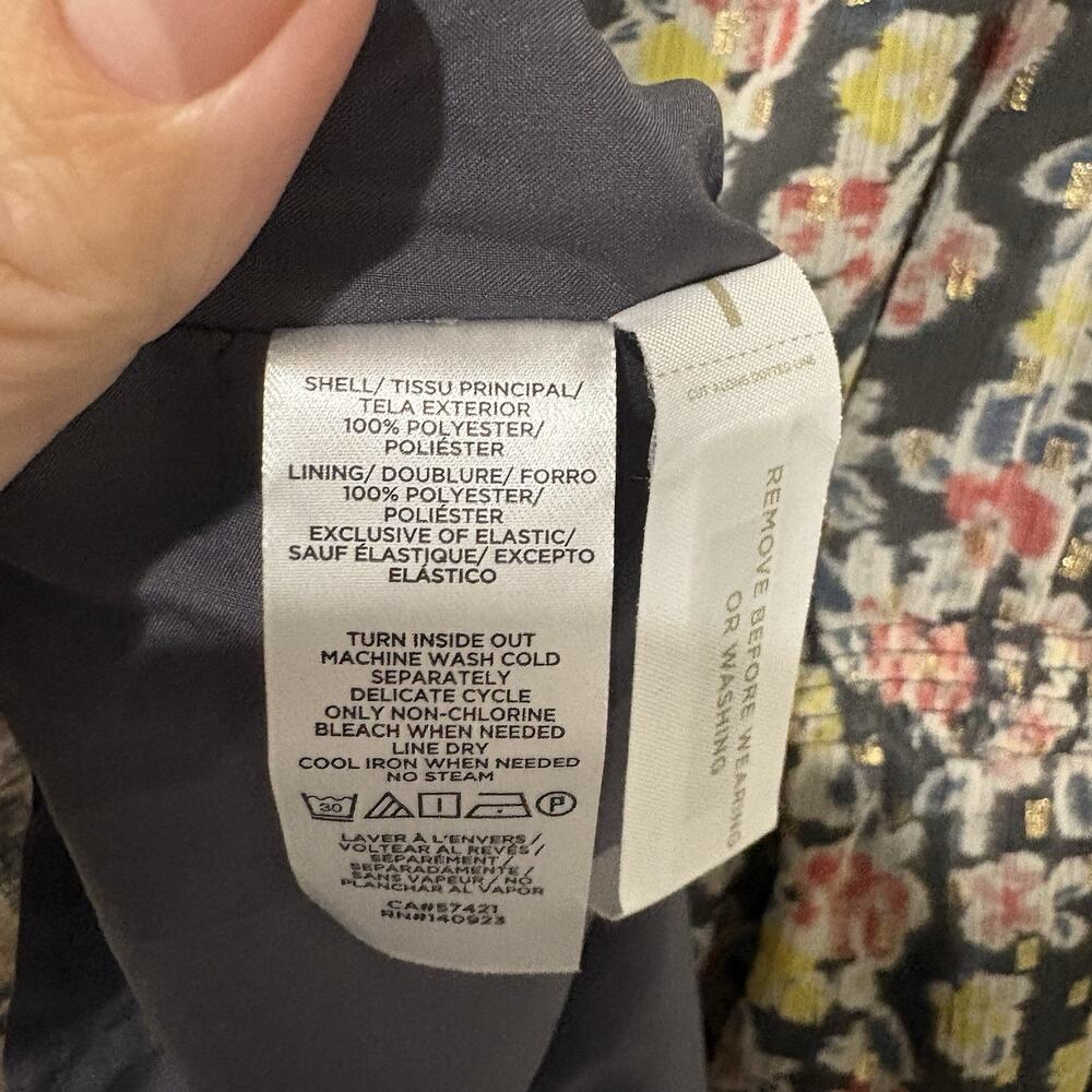 Ann Taylor LOFT | Dress Floral Long Sleeve Metallic Fun Flirty- Medium Petite - Picture 6 of 8
